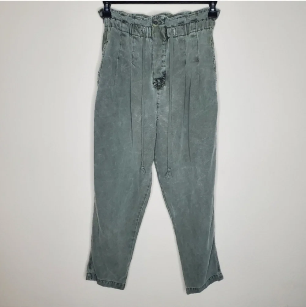 Free People Margate Olive Green High Rise Paperbag Pleated Trouser Pants